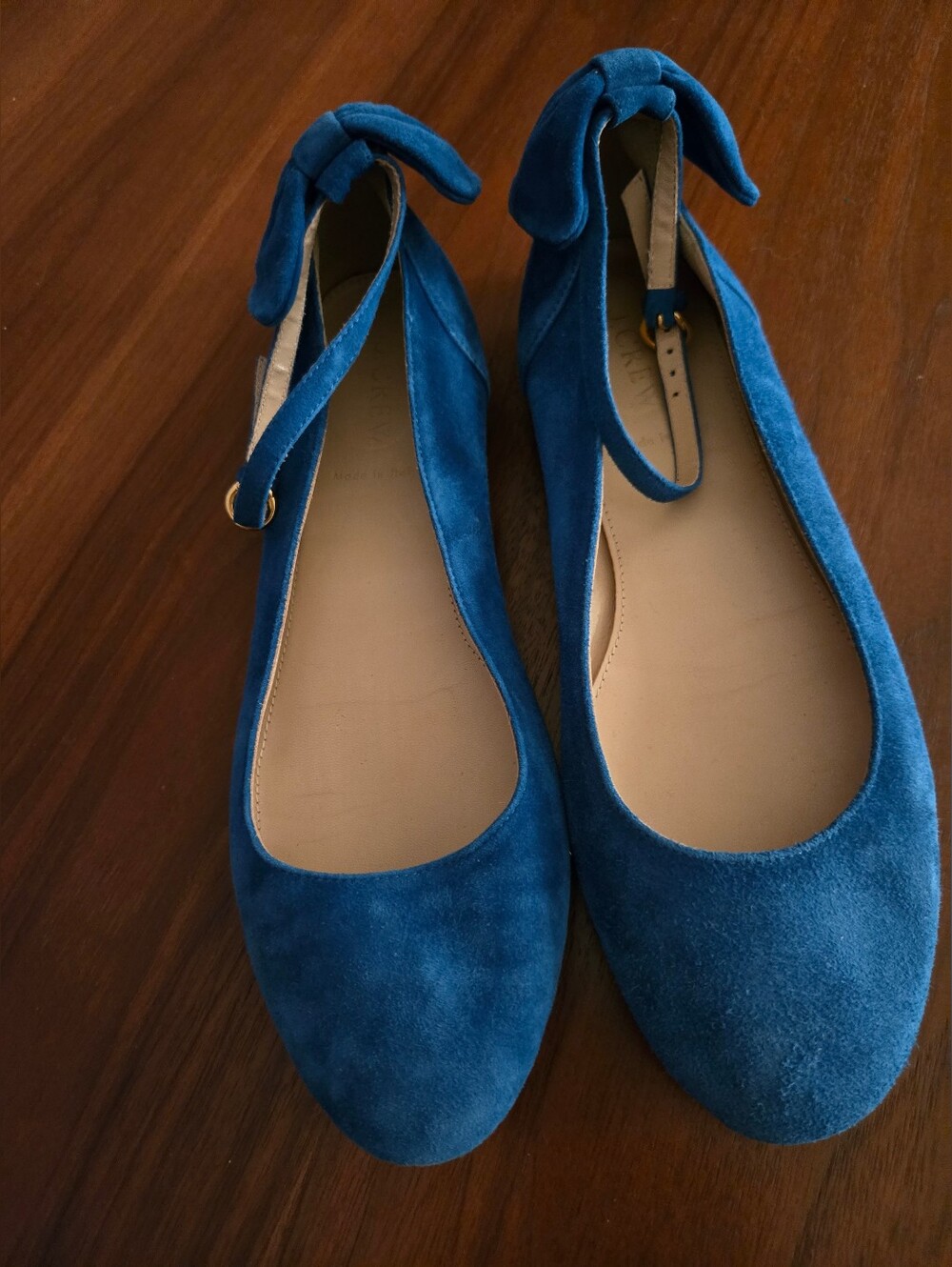 Italian J Crew Blue Suede Ballet Slipper/flats Shoe...ankle Strap Detachable.